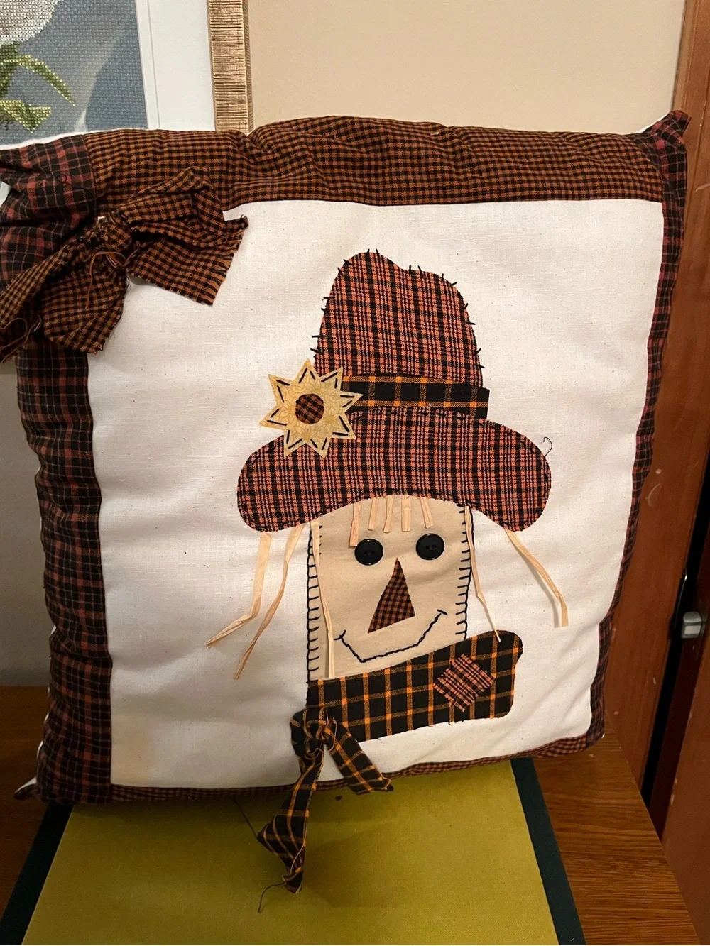 Home Holiday Harvest Scarecrow Decorative Pillow - Orange Plaid
